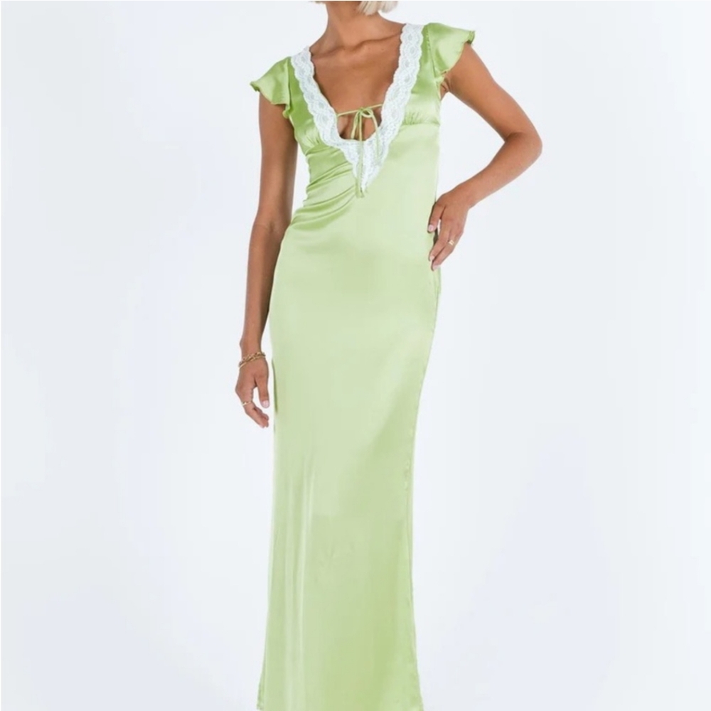Princess Polly Armas Lace Trim Maxi Dress Green Size 6